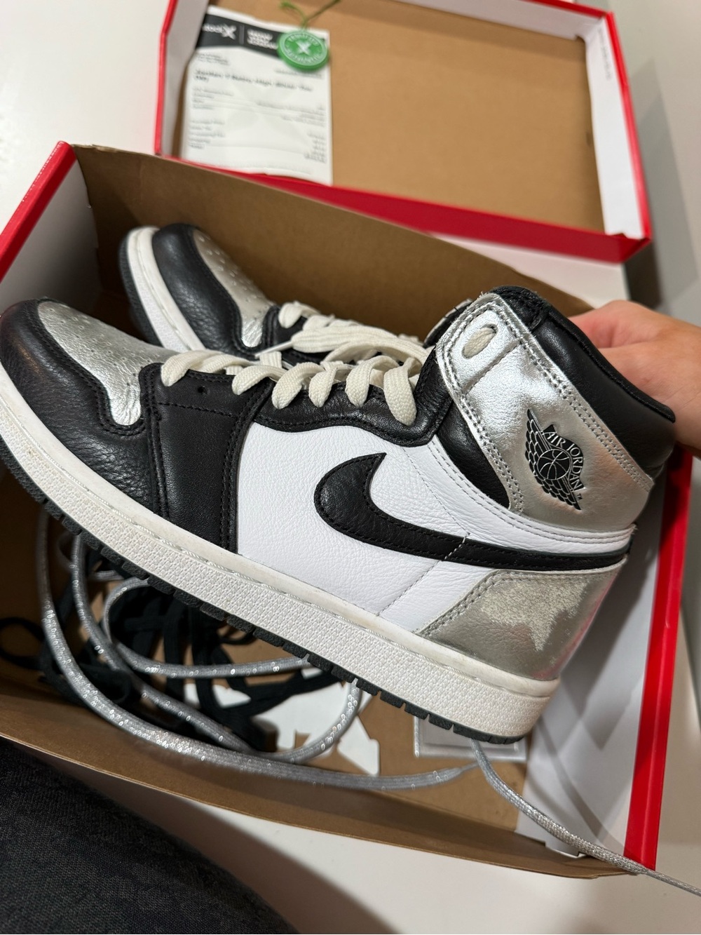 Nike Air Jordan 1 High Top - Black, White & Metallic Silver